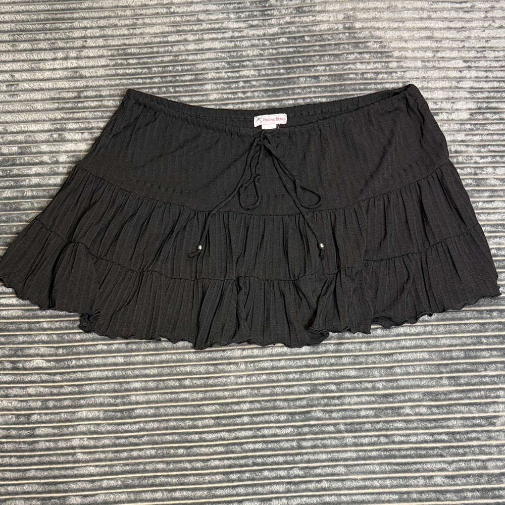 Pacific Beach Black Tiered Cover Up Skirt front tie size 3X